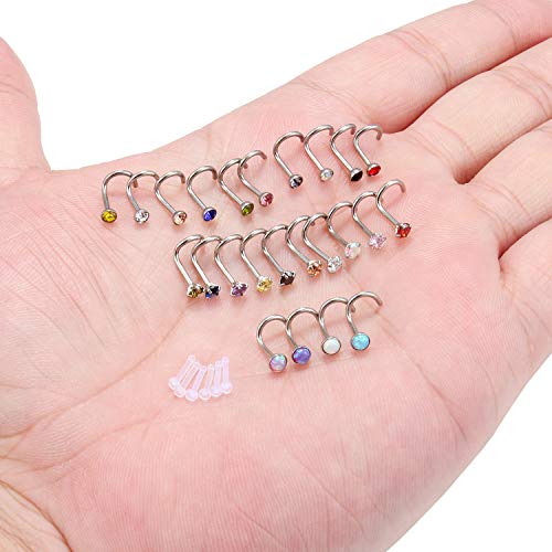 10-30PCS 18G Surgical Steel Mix Color Diamond CZ Nose Stud Rings Screw Piercing Jewelry 1.5mm 2mm 2.5mm 3mm - style: 30PCS - 3mm