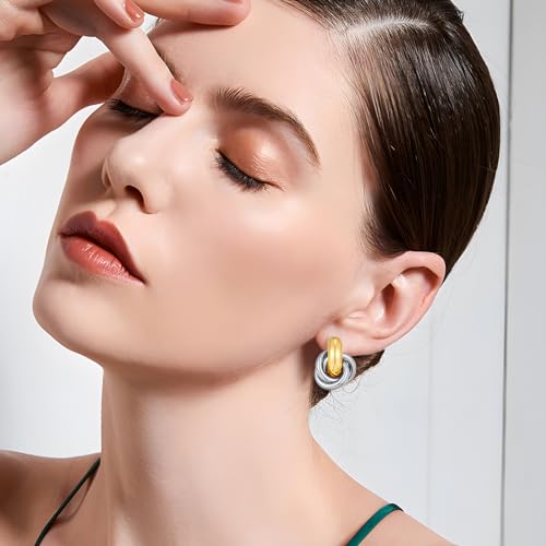 Gold Geometric Drop Dangle Earrings for Women Chunky Trendy Knot Stud Small Twisted Link Earring Jewelry Gift - color: A-Small Flower-mix metal