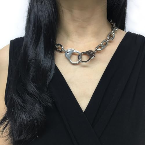 Succuba Stainless Steel Handcuff Choker Necklace Chain Pendant Choker Collar Necklace for Women and Men from 16 to 24 Inches with Box - color: B, size: 18 Inches