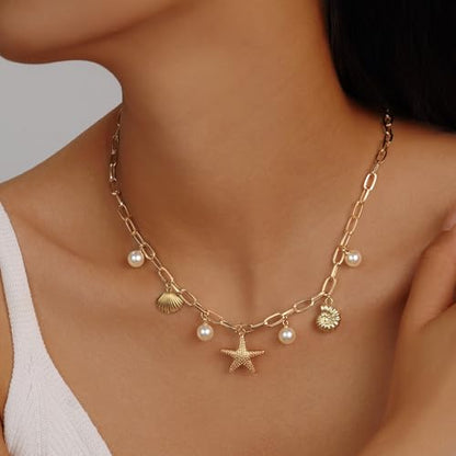 Evabelle Gold Layered Necklace for Women Trendy Jewelry 14K Real Gold Plated Chunky Chain Stackable Necklaces Dainty Choker Necklaces Rectangle Square Pendant - color: Gold Necklace 15