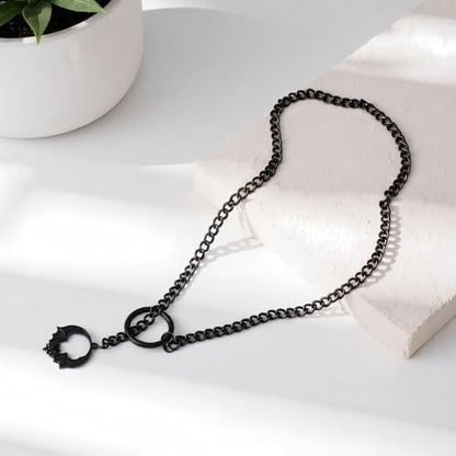 Slip Chain Choker for Women Handmade Black Stainless Steel Cuban Chain Chunky Moon Bat Raven Skull Pendant Gothic Punk Rock Collar Adjustable Lariat Y Necklace for Men - style: Bats