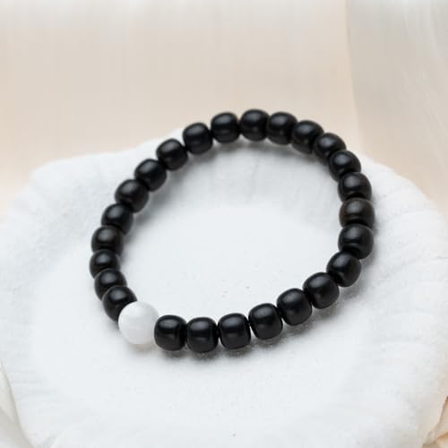 Healing Wooden Bracelet for Women Men Stretch Adjustable Black Beaded Bracelets for Women Friends Sister Spiritual Bracelets for Woman