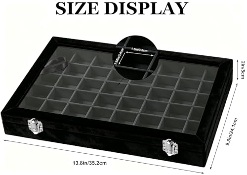 Velvet Jewelry Tray 48 Compartments Jewelry Box Display Organizer with Transparent Cover Earrings, Rings,Necklaces, Pendants Storage Box for Girls, Women,Wife, Mother (48Grid-Black) - color: 48Grid-Black