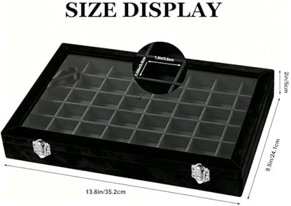 Velvet Jewelry Tray 48 Compartments Jewelry Box Display Organizer with Transparent Cover Earrings, Rings,Necklaces, Pendants Storage Box for Girls, Women,Wife, Mother (48Grid-Black) - color: 48Grid-Black