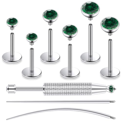 Jenxnjsjo F136 Titanium 20/18/16g Earrings Nose Lip Rings Studs Labret Medusa Tragus Helix Conch Cartilage Piercing Jewelry for Women - color: Green, size: 20g
