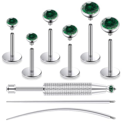 Jenxnjsjo F136 Titanium 20/18/16g Earrings Nose Lip Rings Studs Labret Medusa Tragus Helix Conch Cartilage Piercing Jewelry for Women - color: Green, size: 20g