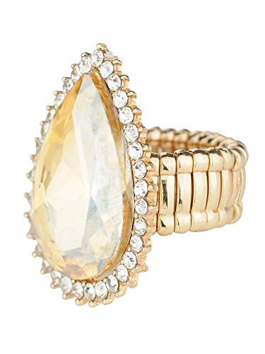 NYFASHION101 Radiant Teardrop Stone Adjustable Cocktail Statement Ring - color: Clear Encircled Teardrop, Light Brown
