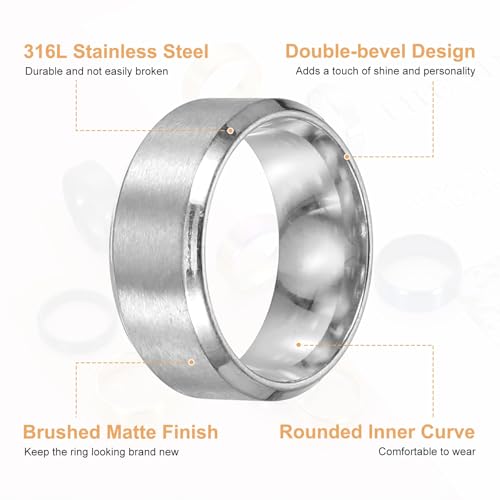 MECCANIXITY Stainless Steel Ring, Plain Ring Blanks Matte Brushed Wedding Bends for Men Women - color: Silver