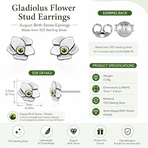 Birthstone Earrings: Handmade Necklace Flower Pendant with Colored Crystal - Gift for Mom, Daughter, BFF, Sister, Granddaughter, Niece - style: August