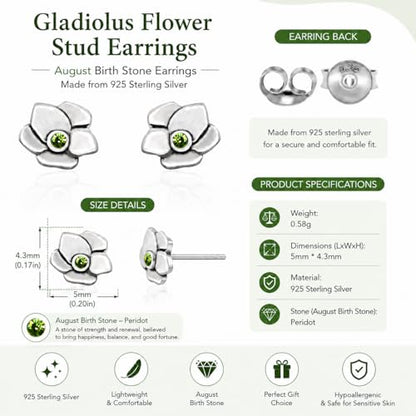 Birthstone Earrings: Handmade Necklace Flower Pendant with Colored Crystal - Gift for Mom, Daughter, BFF, Sister, Granddaughter, Niece - style: August