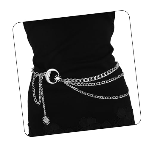 3 Layered Metal Waist Chain Belt for Women Moon & Sun Belly Belt Body Chain Jewelry for Dress Jeans - color: 01 Silver