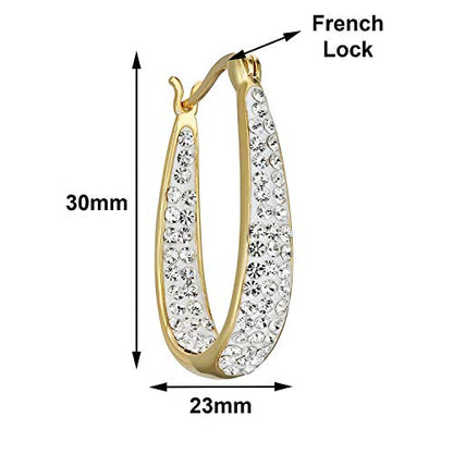 Savlano Inside Out Oval Shape Crystal Hoop Earrings For Women Comes With Savlano Gift Box - color: Yellow Gold