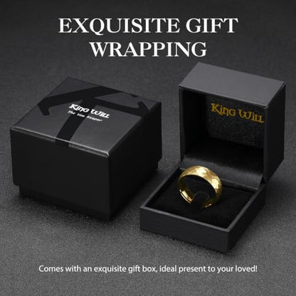 King Will Men's Tungsten Carbide Wedding Ring Hammered Groove Wedding Band Mens Two Tone Engagement Ring for Men and Women Matte Brushed Finish Comfort Fit - color: Gold 8mm