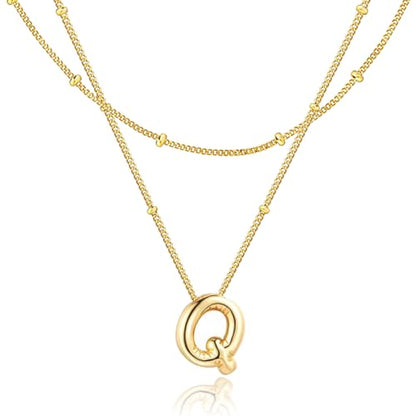 Bubble Letter Necklace for Women, 14k Gold Plated Initial Letter Pendant Necklace Personalized Jewelry A - Z 26 letters - style: Gold-Q