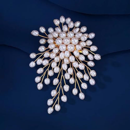 Flower White Pearl Brooch Pin for Women | Striking Large Pearl Flower Beads Statement Costume Pin Graceful Wedding Anniversary Prom Jewelry Gifts - style: Pearl3