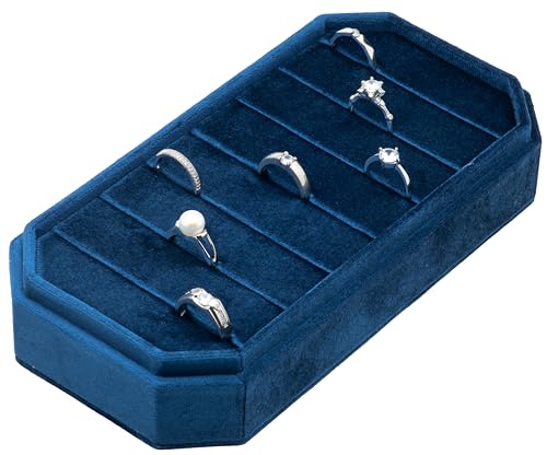 Velvet Ring Organizer Display Tray Jewelry Box Earring Holder Case | for Wedding Birthday Christmas Day (Dark Blue) - color: Dark Blue