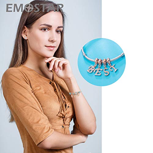 EMOSTAR Letter Charms Initial A-Z Alphabet Beads, Rose Gold 925 Sterling Silver Dangle CZ Birthstone Pendant, Gifts for European Charm Bracelet/Mothers Day/Birthday - color: Letter S