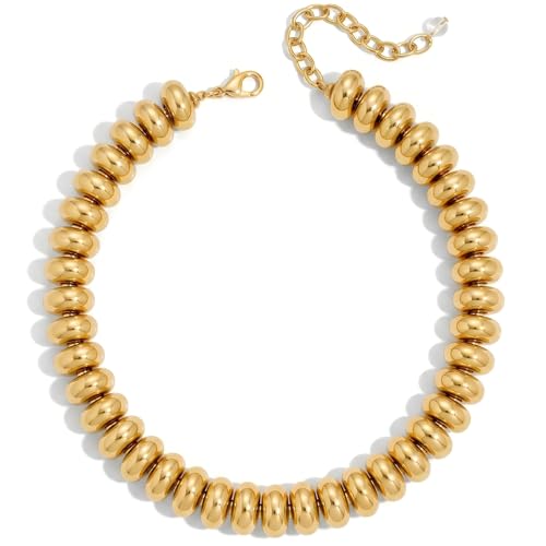 Chunky Colorful Bead Necklace Summer Fashion Statement Boho Beaded Chunky Necklace for Women Adjustable Length Lightweight Cool Suitable for Beach Vacation Daily Wear & Summer Parties - color: Gold