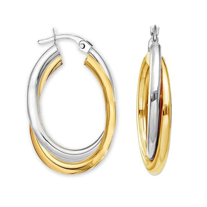 LeCalla 925 Sterling Silver Chunky Hoop Earrings | 14K Two-Tone Three-Tone Hoop Earrings | Intertwining Oval Shape Polished Twisted Hoop Earrings for Women - color: Chunky Two-Tone 35mm
