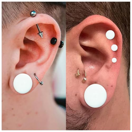 6G-26mm Acrylic Plastic Ear Gauges Tunnels Stretching Kit Double Flared Plugs Tunnels Expanders Stretcher Saddle Gauges Earrings for Men Women Black White Clear - color: White 6G-26mm
