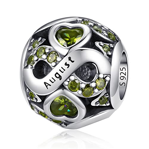 HappyStar 925 Sterling Silver Birthstone Charms fits Charms Bracelets for Woman，with 5A Cubic Zirconia Dangle Pendant Bead,Happy Birthday Charms for Bracelet and Necklace - color: C8 Infinity Symbol August Birthstones