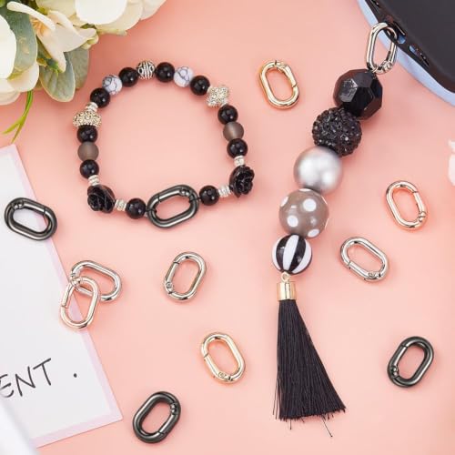 SUNNYCLUE 1 Box 24Pcs Spring O Rings Purse Ring Clips Rounded Rectangle Oval Rose Gold Black Purse Buckle Hardware Carabiner Clips Keyring Snap Hooks Trigger Spring O Rings for Jewelry Making Kits - color: 1 Box 24pcs Spring O Rings 21x14mm