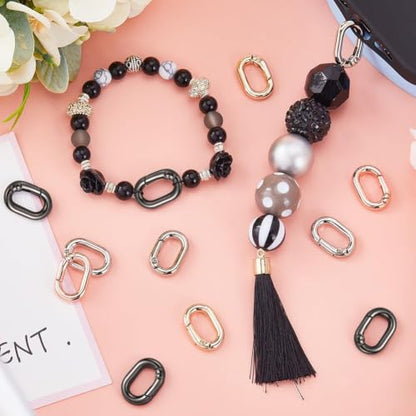 SUNNYCLUE 1 Box 24Pcs Spring O Rings Purse Ring Clips Rounded Rectangle Oval Rose Gold Black Purse Buckle Hardware Carabiner Clips Keyring Snap Hooks Trigger Spring O Rings for Jewelry Making Kits - color: 1 Box 24pcs Spring O Rings 21x14mm