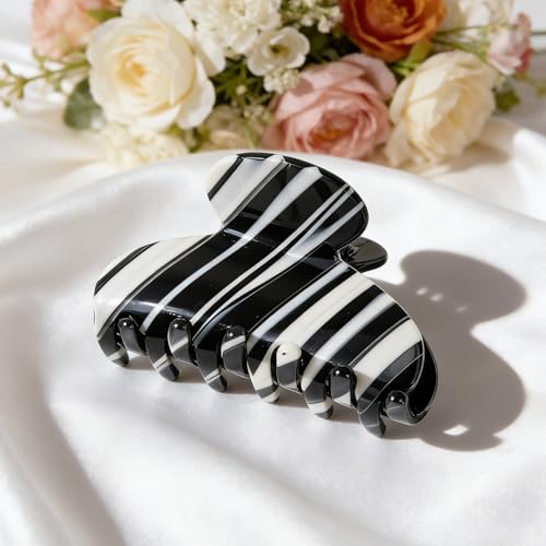 MAORULU Medium Cute Acetate Hair Claw Clips for Women Girls, 3 Inch Cherry Red Claw Clips for Thin & Medium Thick Hair, Durable French Banana Clip with Gift Box (Black and White Marble) - color: Black and White Marble