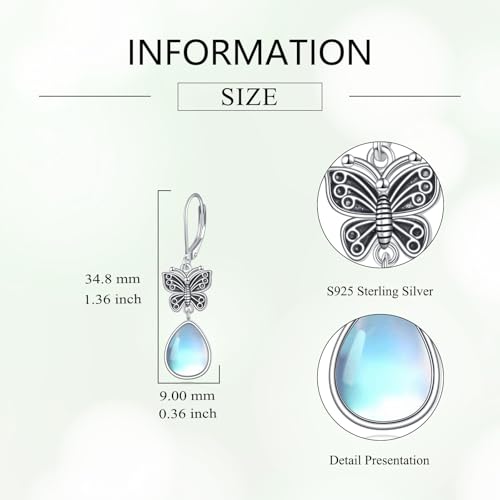 POPLYKE Dragonfly Butterfly Hummingbird Sunflower Earrings 925 Sterling Silver Abalone Shell Moonstone Leverback Earrings Jewelry - style: Moonstone Butterfly 2