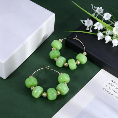 Colorful Beaded Earrings for Women Beaded Hoop Earrings | Chunky Acrylic Resin Boho Statement Drop Earrings Trendy Summer Beach Jewelry Accessories Gifts - color: Green