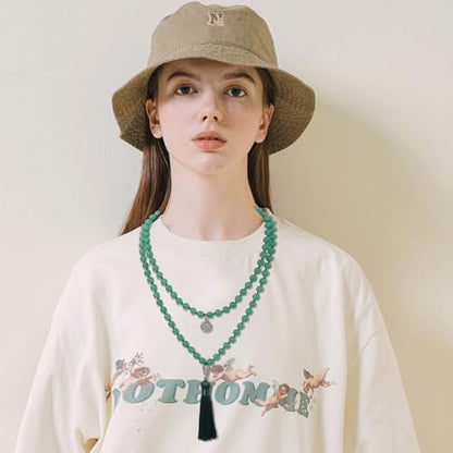 108 Mala Beads Necklace Semi-Precious Gem Stones Meditation Necklace 108 Hand Knotted Japa Mala Beaded Tassel Necklace with Tree of Life Pendant - color: Green Aventurine