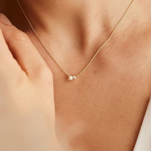 Pearl Necklaces for Women,Dainty Gold Pendant Necklaces Waterproof Jewelry | 14K Gold Plated Pearl Necklaces,Dainty Elegant Wedding Necklace,Small Cute Adjustable Minimalist Necklace,Non Tarnish Jewelry - color: GOLD-9