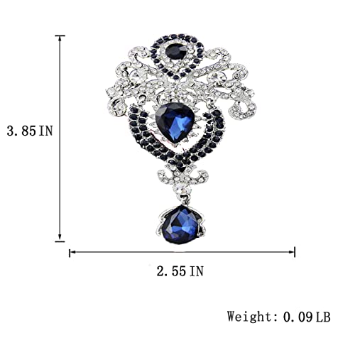 seven wolves Women Crystal Bouquet Brooch Pin All-Match Accessories Rhinestone Brooches and Pins - color: Dark Blue B