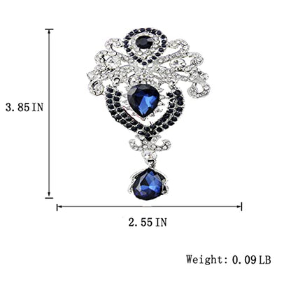 seven wolves Women Crystal Bouquet Brooch Pin All-Match Accessories Rhinestone Brooches and Pins - color: Dark Blue B