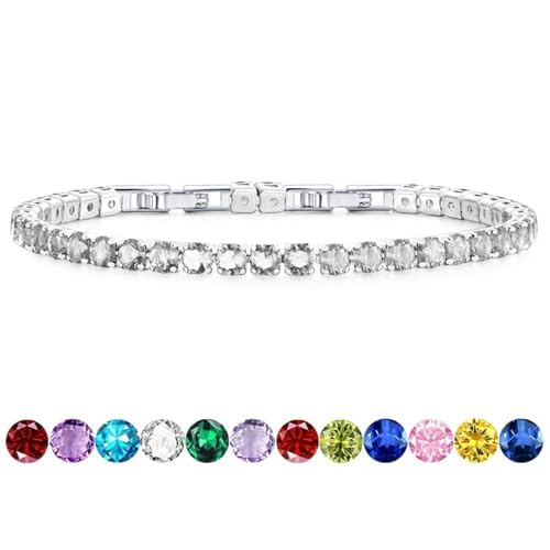 HEEYA Birthstone Silver/Gold Plated Tennis Bracelets, Adjustable 4mm CZ Tennis Bracelets for Women, Fashion Jewelry Wedding Gift Size 6.8 inch+1 inch Extender - color: 04 April Diamond