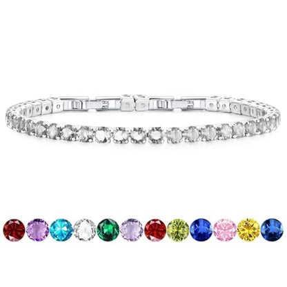 HEEYA Birthstone Silver/Gold Plated Tennis Bracelets, Adjustable 4mm CZ Tennis Bracelets for Women, Fashion Jewelry Wedding Gift Size 6.8 inch+1 inch Extender - color: 04 April Diamond