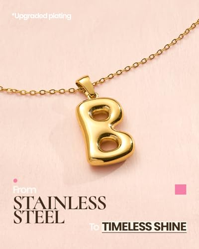 DoDoBeads Stainless Steel Initial Necklace, Waterproof 18K Gold Plated Necklace, Non-Tarnish Chunky Monogram Jewelry Gifts for Women, Mothers Day Gift - style: B