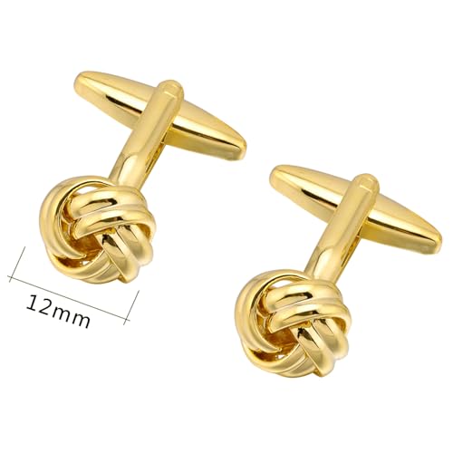 Knot Cufflinks in Gift Box Cuff Links for Men Lady Daily Wear Shirt | Men's Women Cufflink Set Jewelry for Wedding Party Prom Office Formal or Casual Business Tuxedo Dress, Easy to Put on - style: Golden Tone Knot #2