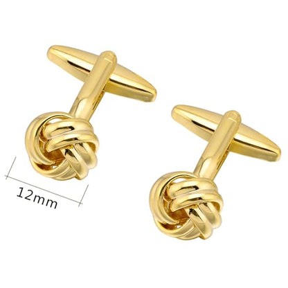 Knot Cufflinks in Gift Box Cuff Links for Men Lady Daily Wear Shirt | Men's Women Cufflink Set Jewelry for Wedding Party Prom Office Formal or Casual Business Tuxedo Dress, Easy to Put on - style: Golden Tone Knot #2