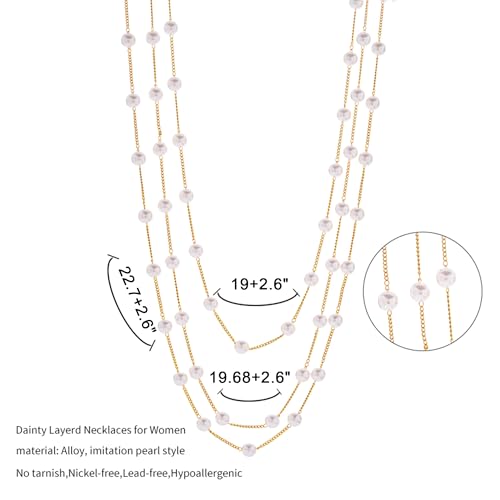 Pearls Necklaces for Women-18K Gold Plated Layered Gold Pearl Necklaces Dainty White Pearls Choker Necklace Chain Pearl Necklace for Women Elegant Valentines Gifts - color: Three-layer