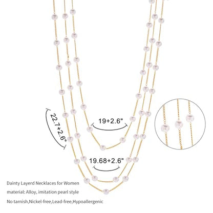 Pearls Necklaces for Women-18K Gold Plated Layered Gold Pearl Necklaces Dainty White Pearls Choker Necklace Chain Pearl Necklace for Women Elegant Valentines Gifts - color: Three-layer