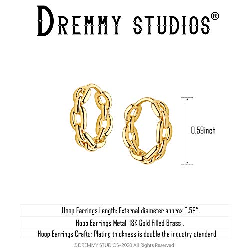 Dremmy Studios Dainty CZ Huggie Hoop Earrings 14K Gold Plated Chunky Simple Cute Thick Round Frill Bead Ball Starburst Cuff Earrings Cubic Zirconia Hoop Earrings Minimalist Personalized Gift for Her - color: Chain B