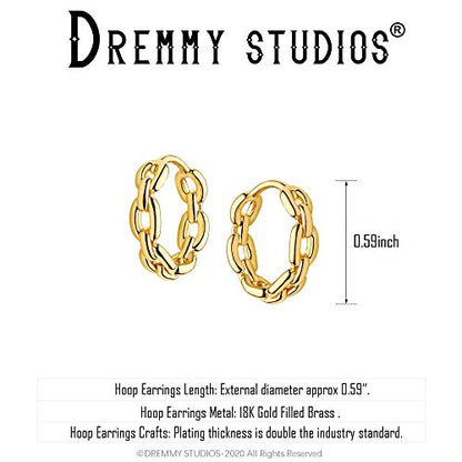 Dremmy Studios Dainty CZ Huggie Hoop Earrings 14K Gold Plated Chunky Simple Cute Thick Round Frill Bead Ball Starburst Cuff Earrings Cubic Zirconia Hoop Earrings Minimalist Personalized Gift for Her - color: Chain B