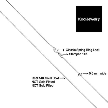 Kooljewelry 14k White Gold Box Chain Pendant Necklace for Women (0.6mm, 0.7mm, 0.8mm or 1mm/ lengths from 13 to 30 inches) - size: 14 inch, style: 0.6 mm wide