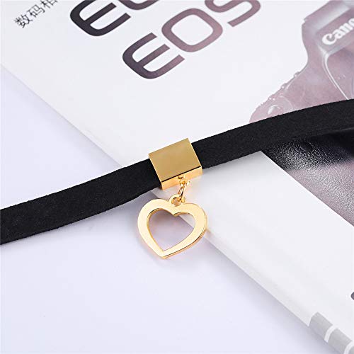 PAURO Women's Black Velvet Ribbon Choker Necklace for with Gold/Silver O | Stainless Steel,Classic Charm Jewelry - color: Heart-Gold
