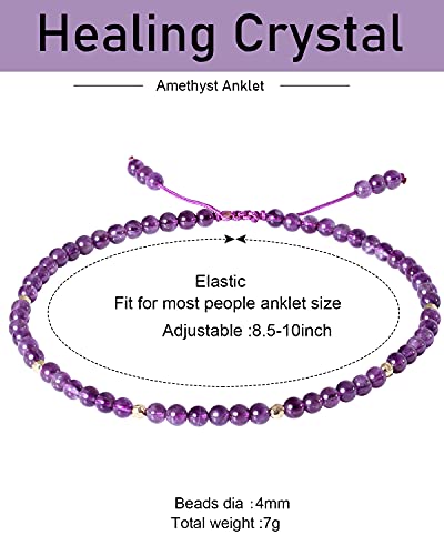Gemstone Foot Anklet Bracelet for Women Beaded Stone Healing Energy Crystal Beach Foot Jewelry Adjustable(8.5-10 Inches)