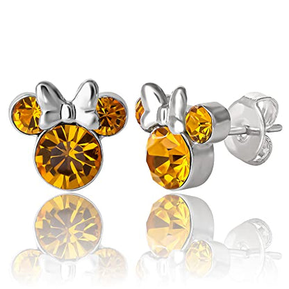 Minnie Mouse Birthstone Stud Earrings Women | Birthstone Earrings for Women - color: November-Topaz Crystal