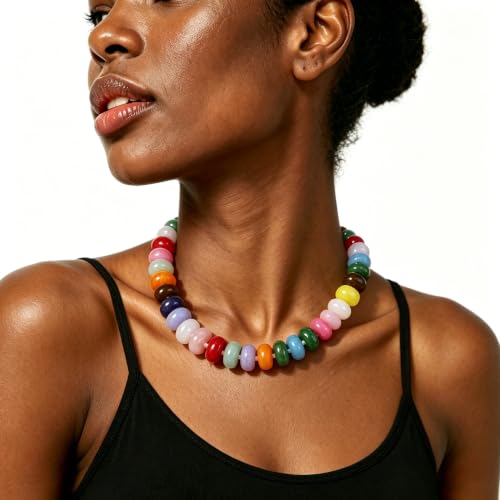 CSIYANJRY99 Chunky Beaded Necklace for Women, Large Colorful Resin Beads Statement Necklace, Boho Summer Beach Vacation Jewelry Gifts - color: Colorful