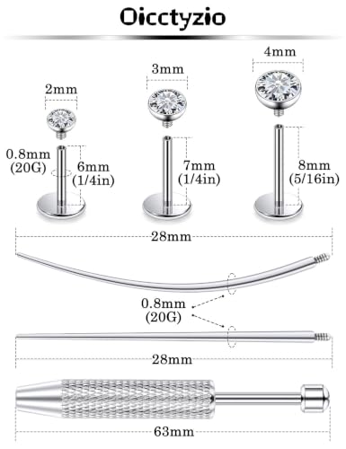 F136 Titanium 20/18/16g Flatback Earrings Nose Lip Rings Jewelry - color: White, size: 20g