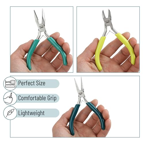Mr. Pen- Pliers for Jewelry Making, 3 Pack, Chain Nose | Round Nose Pliers Set and Wire Cutter for Beading, Wire Wrapping, Jump Rings, Jewelry Repair, Crafting, DIY - color: Shades of Green